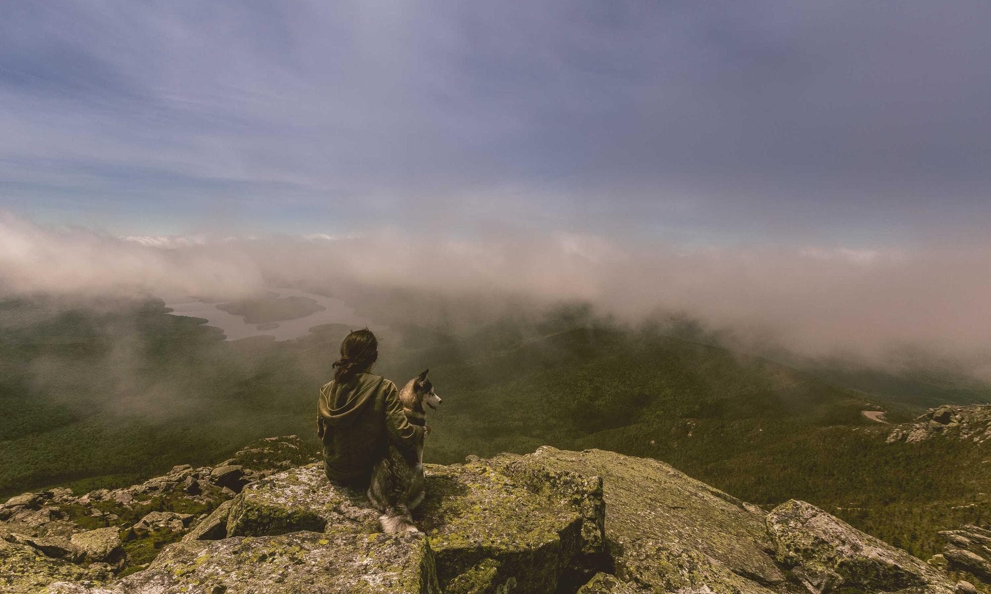 Looking out over a misty island landscape